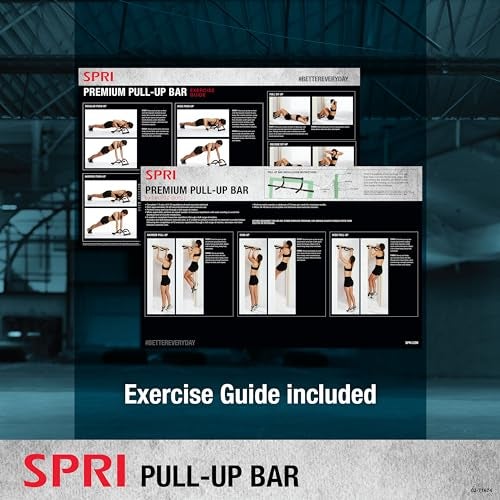 SPRI سبري بار سحب - بار سحب مثبت على إطار الباب بـ 8 قبضة لتمارين متعددة - إطار فولاذي متين مع مقابض مغطاة بالفوم - يدعم حتى 300 رطل - يناسب إطارات الأبواب حتى 32 بوصة عرضًا - أسود - Image 5
