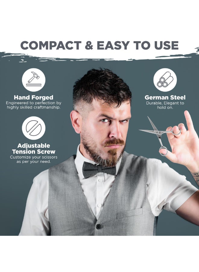 WAJEES Mustache Beard Scissors for Men Stainless Steel Grooming Kit with Comb Travel Case Sharp Facial Hair Trimming Tool for Mustache Beard Nose Eyebrows - Image 4