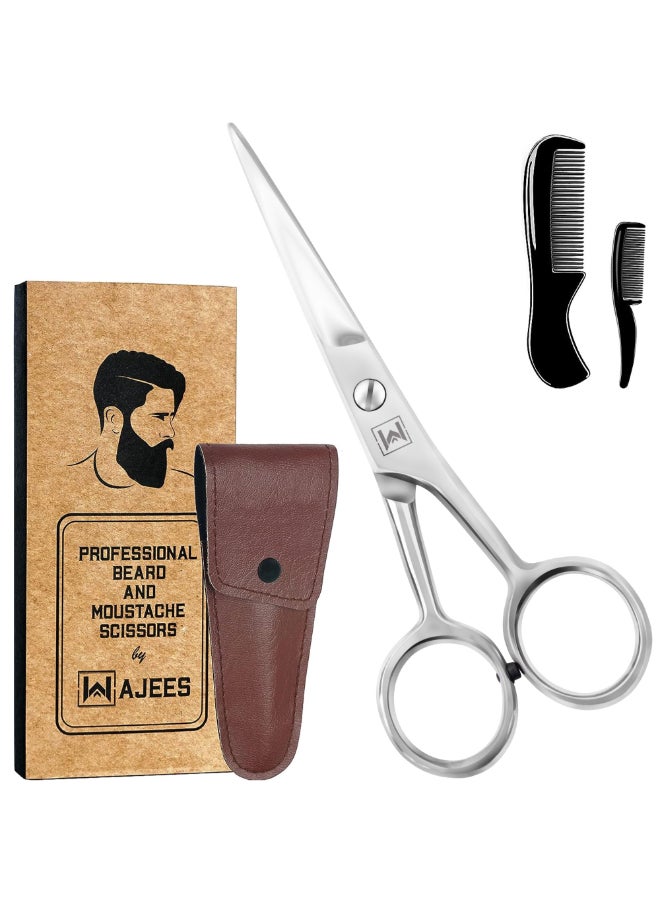 WAJEES Mustache Beard Scissors for Men Stainless Steel Grooming Kit with Comb Travel Case Sharp Facial Hair Trimming Tool for Mustache Beard Nose Eyebrows - Image 2