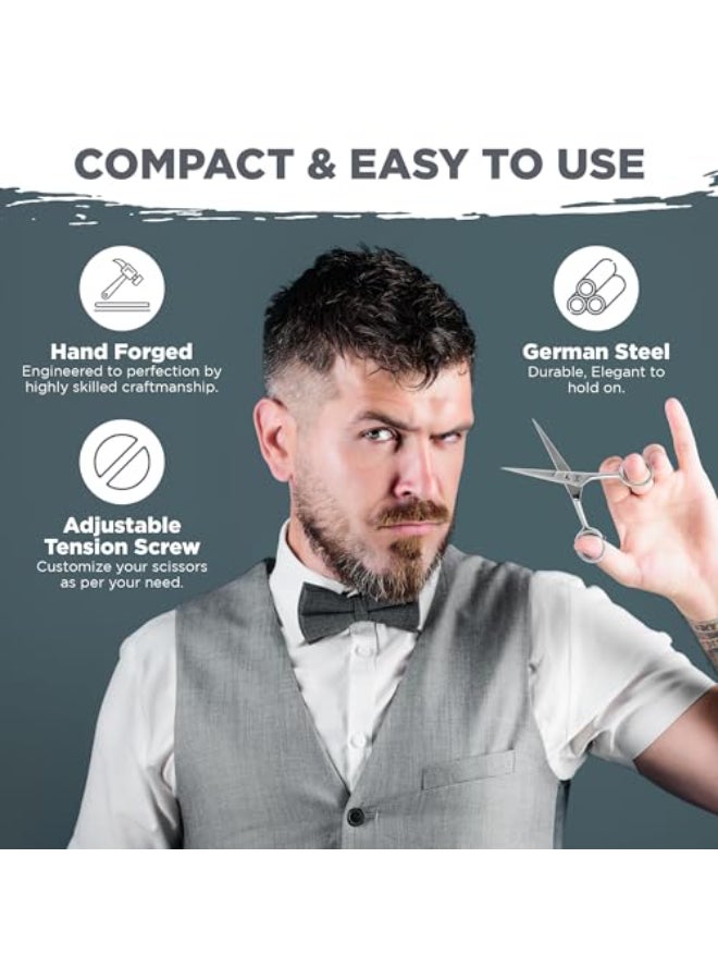 WAJEES Mustache Beard Scissors for Men Stainless Steel Grooming Kit with Comb Travel Case Sharp Facial Hair Trimming Tool for Mustache Beard Nose Eyebrows - Image 3