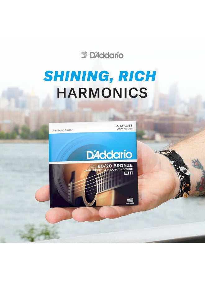 D'Addario - D'Addario Guitar Strings - Acoustic Guitar Strings - 80/20 Bronze - For 6 String Guitar - Deep, Bright, Projecting Tone - EJ11 - Light, 12-53 - Image 1