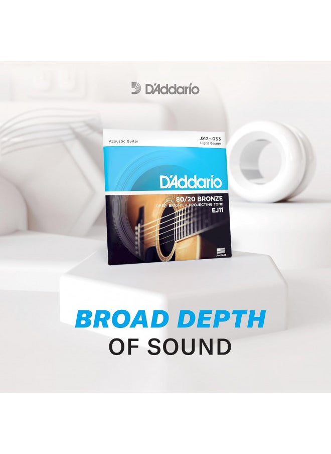 D'Addario - D'Addario Guitar Strings - Acoustic Guitar Strings - 80/20 Bronze - For 6 String Guitar - Deep, Bright, Projecting Tone - EJ11 - Light, 12-53 - Image 1