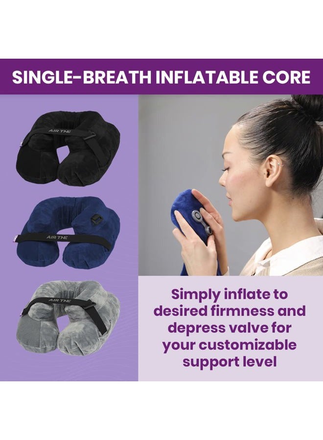 Cabeau Air TNE Inflatable Travel Neck Pillow Lightweight Inflatable Core, Customized Fit, Adjustable Chin Strap, with Compact Carrying Case for Comfort On-The-Go (Slate Grey) - Image 5