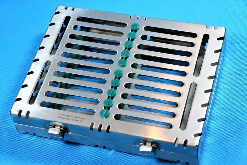 CYNAMED Premium German Stainless 1 Heavy Duty Dental Autoclave Sterilization Cassette Box Tray for 10 Instruments Double Button Type Detachable - Image 1