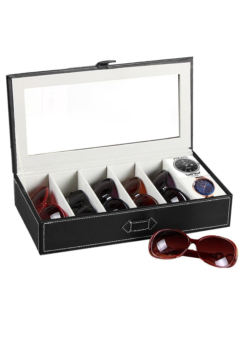 Captaintech 7 Slot Sunglasses Storage Case, PU Leather Sunglasses Organizer, Sunglasses Display Case for Display and Storage Sunglasses/Jewellery/Watches - Image 1