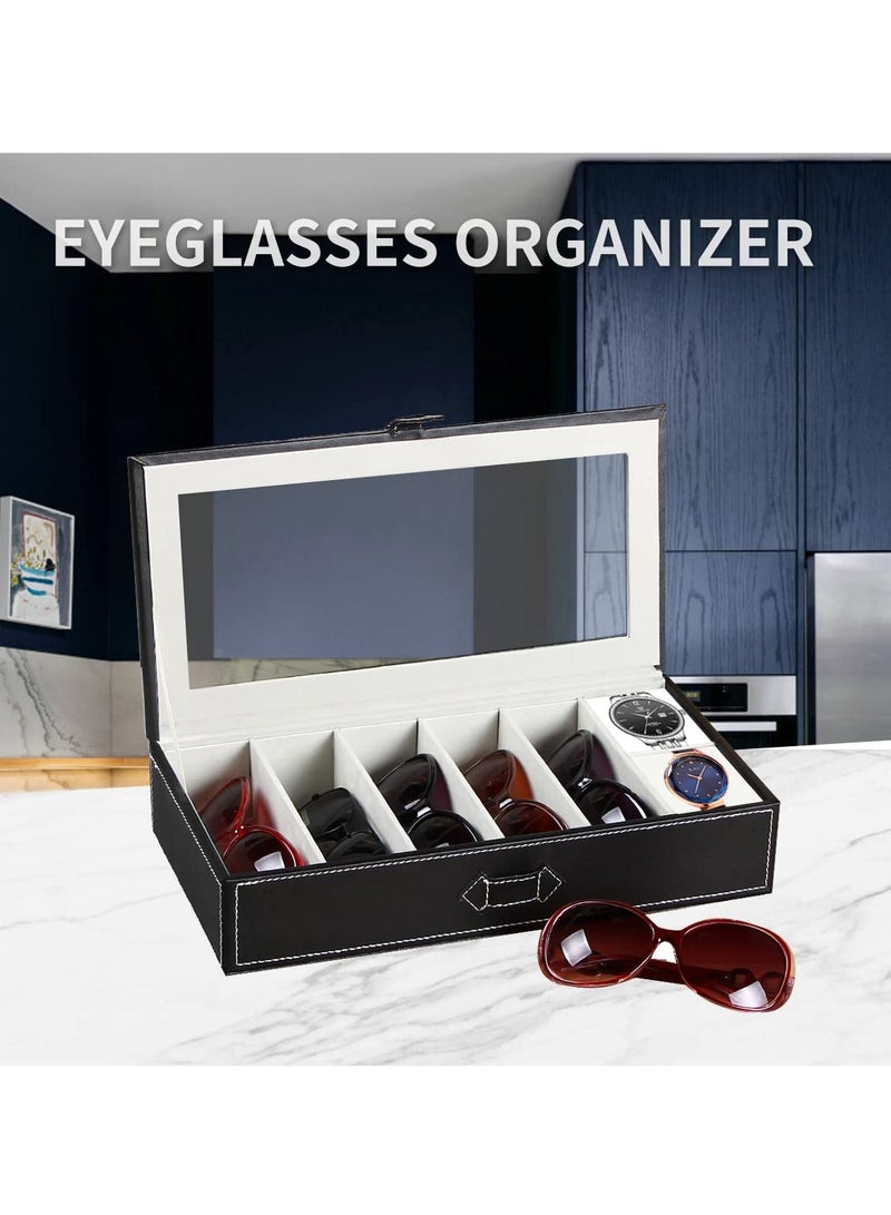 Captaintech 7 Slot Sunglasses Storage Case, PU Leather Sunglasses Organizer, Sunglasses Display Case for Display and Storage Sunglasses/Jewellery/Watches - Image 2