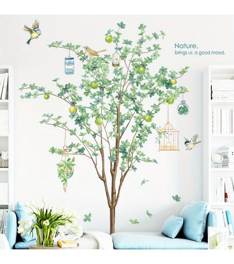 1pc Self Adhesive Green Tree Wall Decal For Nordic Decor Living Room - Image 4