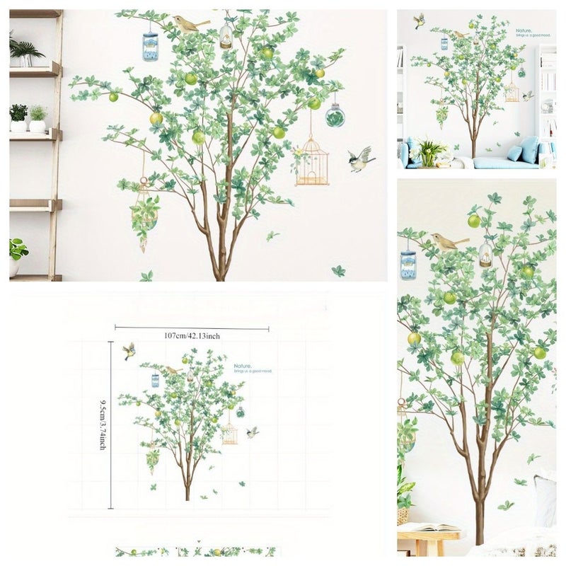 1pc Self Adhesive Green Tree Wall Decal For Nordic Decor Living Room - Image 1