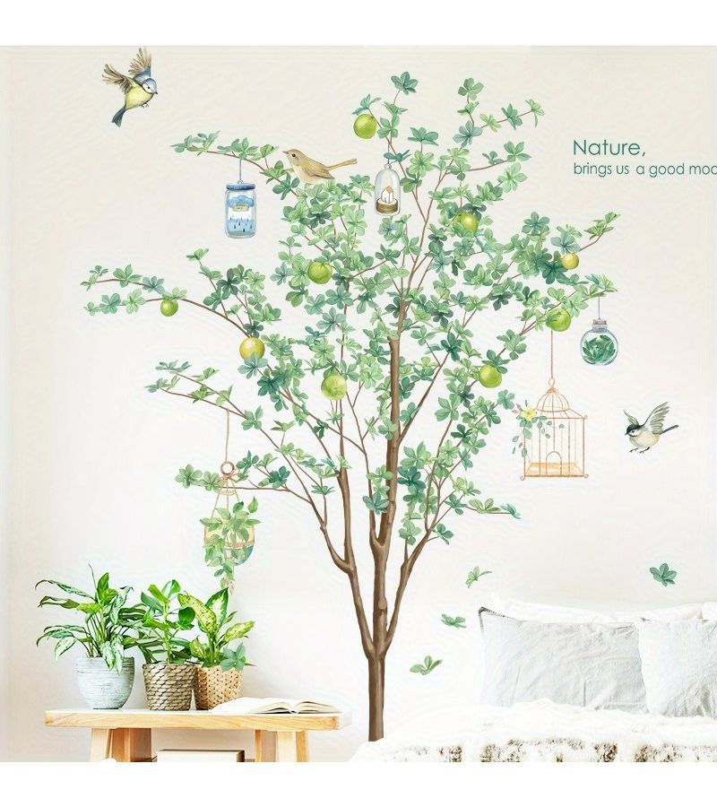 1pc Self Adhesive Green Tree Wall Decal For Nordic Decor Living Room - Image 5