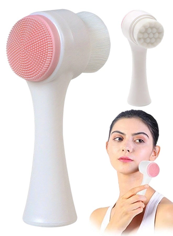 3D Dual-Sided Silicone Face Scrub Brush, Soft Waterproof Facial Cleanser & Massager, Deep Pore Cleansing Exfoliating Makeup Remover, Easy to Clean for Daily Skincare (Pink) - Image 1