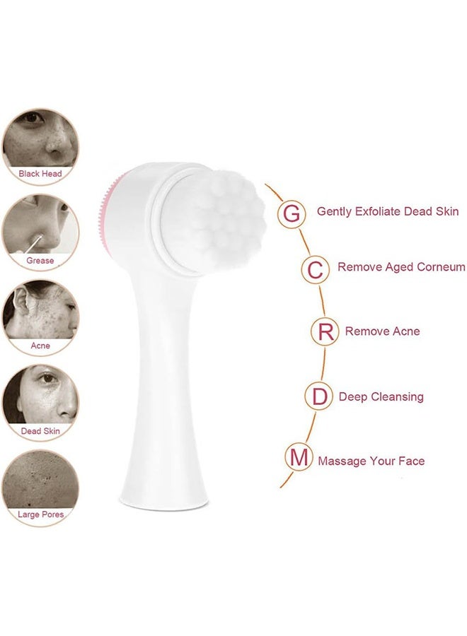 3D Dual-Sided Silicone Face Scrub Brush, Soft Waterproof Facial Cleanser & Massager, Deep Pore Cleansing Exfoliating Makeup Remover, Easy to Clean for Daily Skincare (Pink) - Image 4