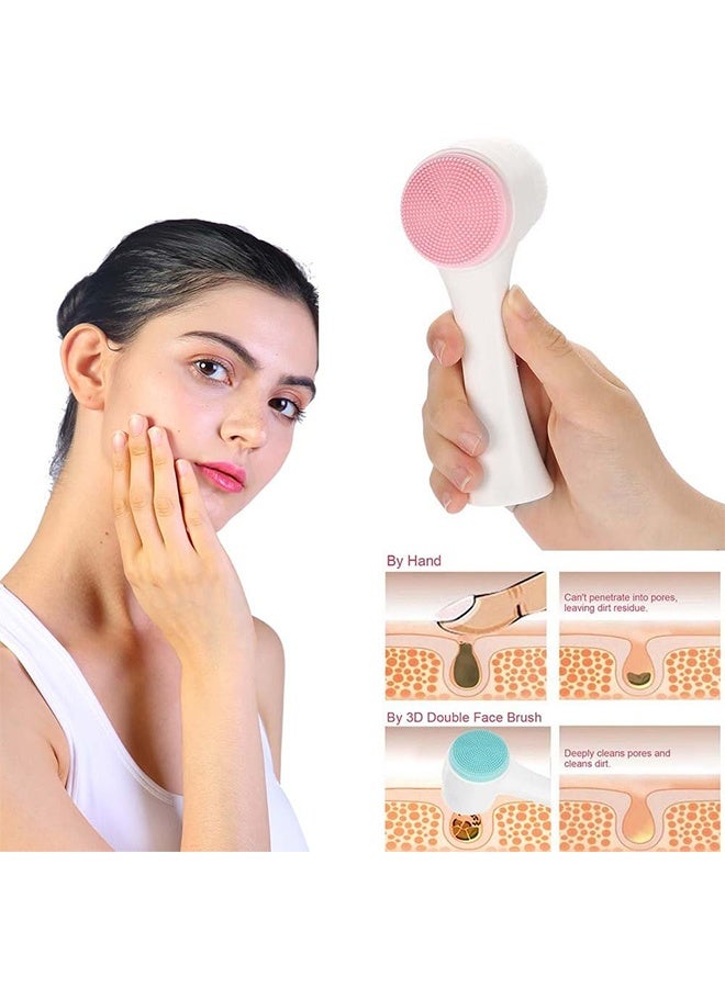 3D Dual-Sided Silicone Face Scrub Brush, Soft Waterproof Facial Cleanser & Massager, Deep Pore Cleansing Exfoliating Makeup Remover, Easy to Clean for Daily Skincare (Pink) - Image 3