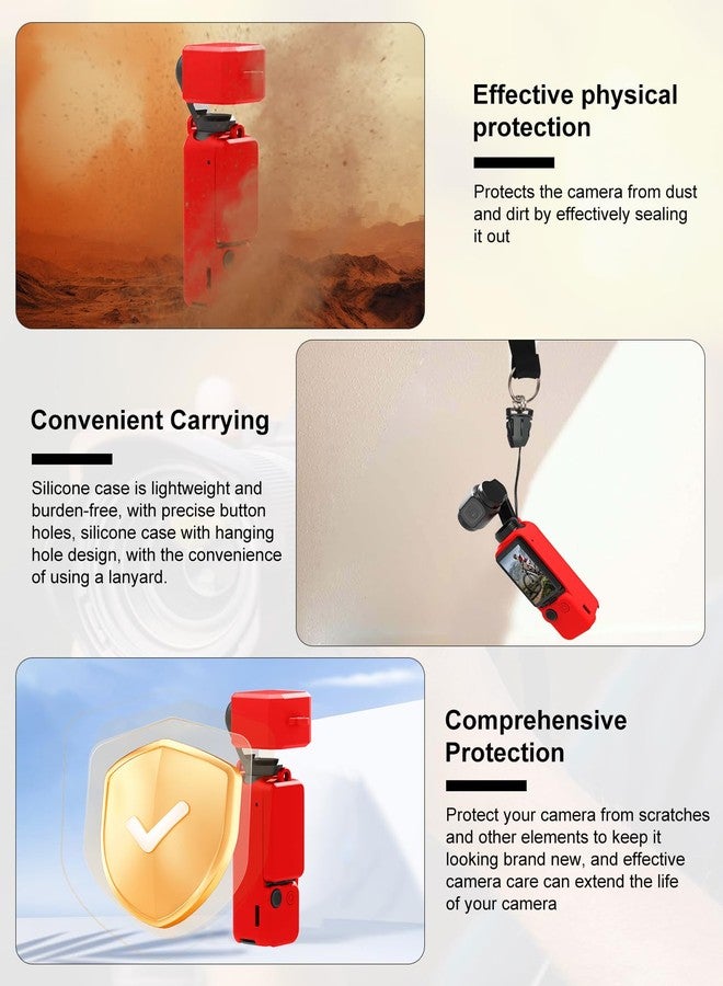 PULUZ Pocket 3 Silicone Cover, Soft Protective Case Compatible with DJI Osmo Pocket 3, Lens Protector Screen Protector Grip Cover Accessories(Red) - Image 5