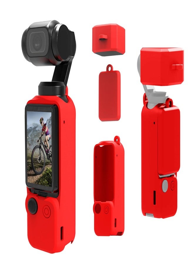 PULUZ Pocket 3 Silicone Cover, Soft Protective Case Compatible with DJI Osmo Pocket 3, Lens Protector Screen Protector Grip Cover Accessories(Red) - Image 1