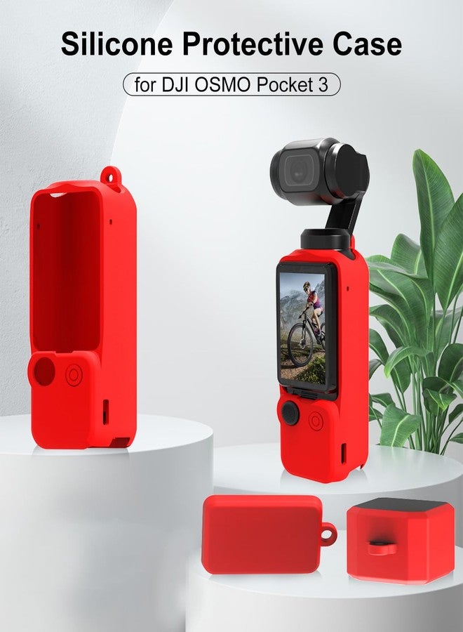 PULUZ Pocket 3 Silicone Cover, Soft Protective Case Compatible with DJI Osmo Pocket 3, Lens Protector Screen Protector Grip Cover Accessories(Red) - Image 2