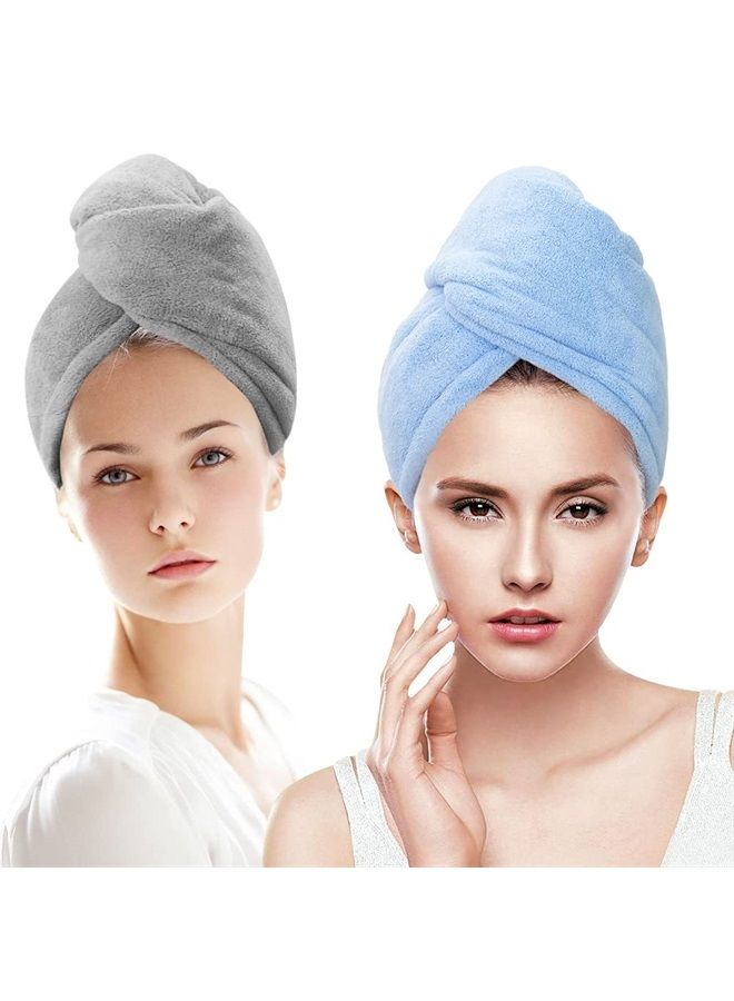 SURPRISE PIE Microfiber Hair Wrap Towels for Long Hair Drying 2 Pack Blue and Gray for Women Curly Hair Anti Frizz - Image 1