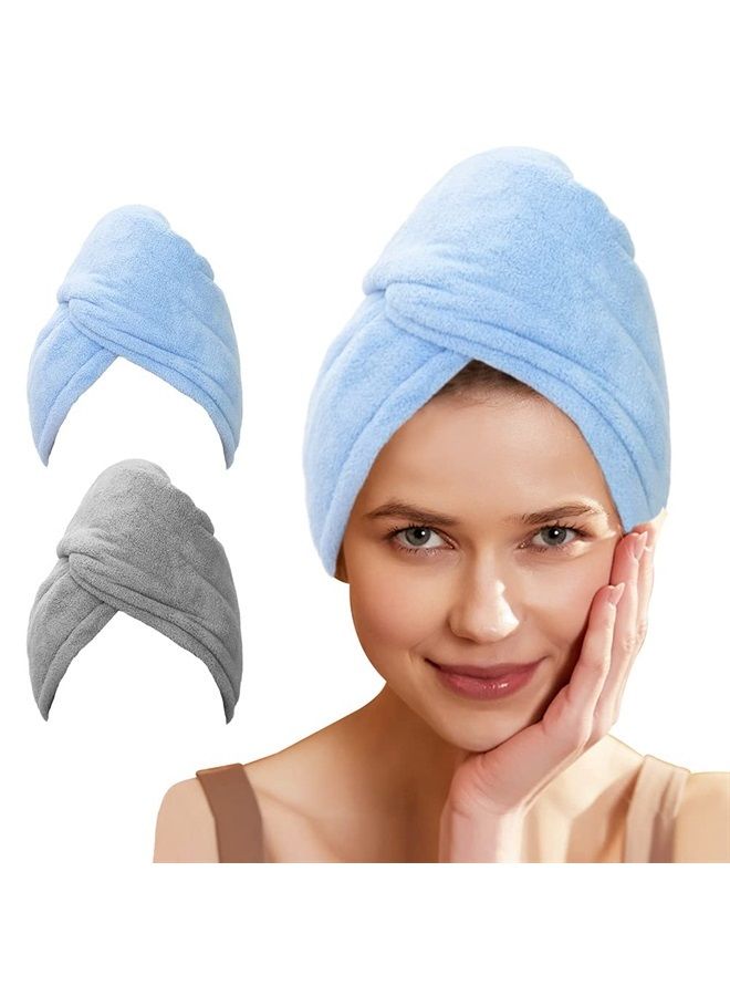 SURPRISE PIE Microfiber Hair Wrap Towels for Long Hair Drying 2 Pack Blue and Gray for Women Curly Hair Anti Frizz - Image 2