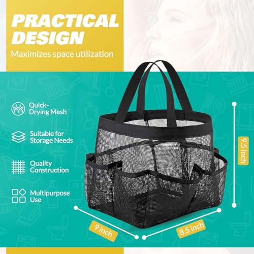 LOYEE Mesh Shower Caddy Portable for College Dorm Room Essentials with 8 Pockets Shower Bag for Beach Swimming Gym Travel BathroomBlack - Image 3