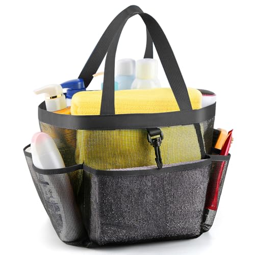 LOYEE Mesh Shower Caddy Portable for College Dorm Room Essentials with 8 Pockets Shower Bag for Beach Swimming Gym Travel BathroomBlack - Image 1