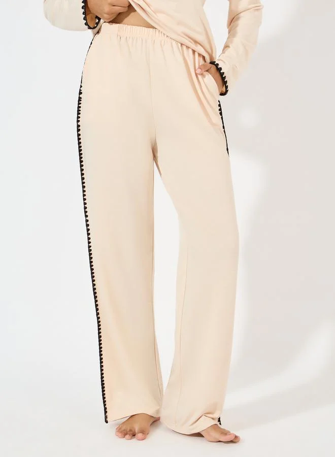 Styli Contrast Stitch Long Sleeve Top & Wide Leg Lounge Set