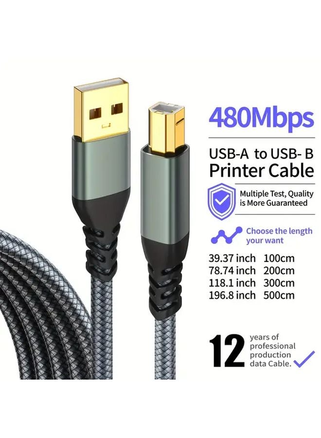 كابل طابعة رمادي من USB A إلى USB B بطول 1 متر لنقل البيانات عالي السرعة للطابعات و MIDI - Image 2