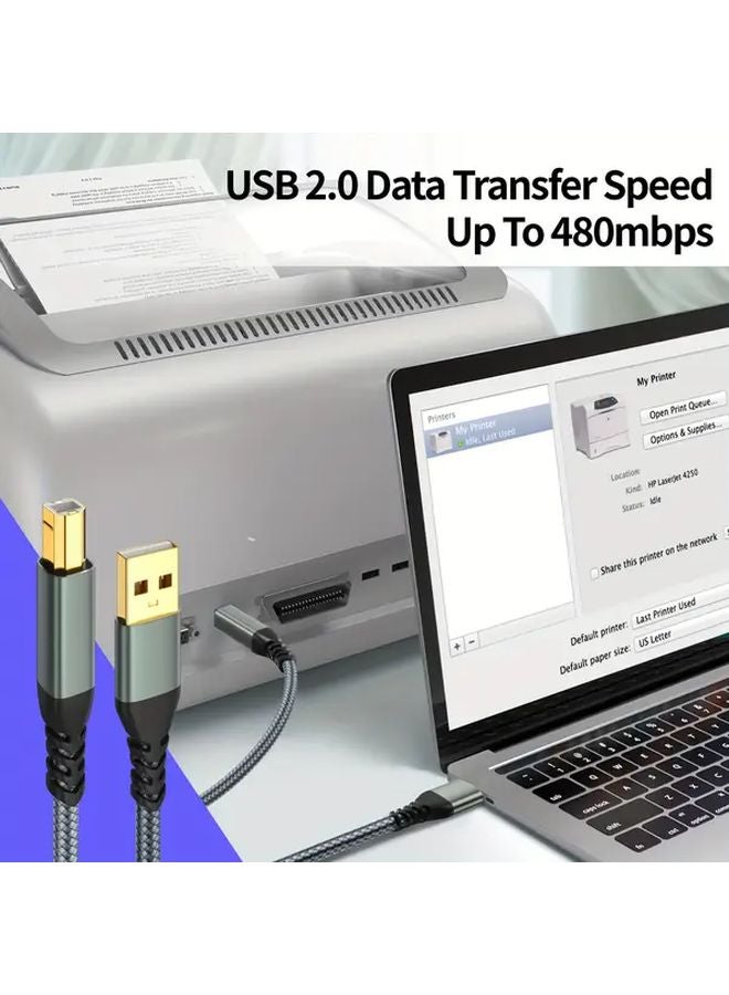 كابل طابعة رمادي من USB A إلى USB B بطول 1 متر لنقل البيانات عالي السرعة للطابعات و MIDI - Image 4