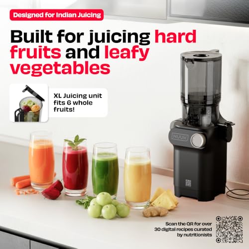 NUUK DRIP Cold Press Juicer For Home | Max Nutrition | Easily Juices Hard Fruits & Veggies | No Chopping with 108mm Wide Chute | Easy Assembly & Cleaning | Tritan Jars for Max Safety | 6 Year Warranty - Image 3
