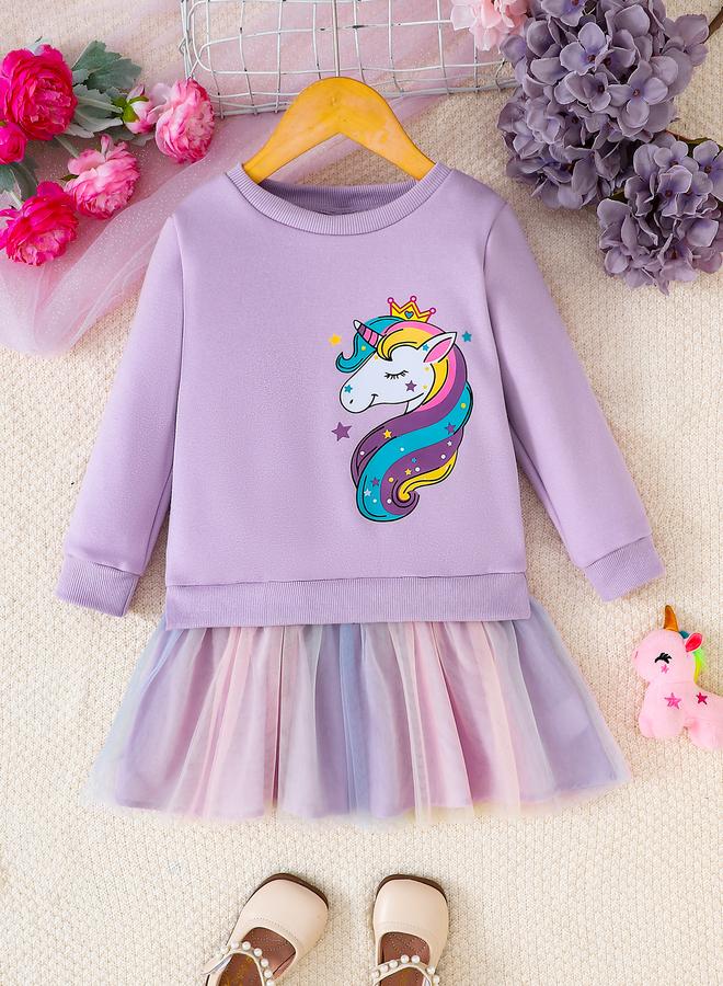 Take Two Girls Purple Unicorn Sweatshirt and Mesh Skirt Set - Image 1