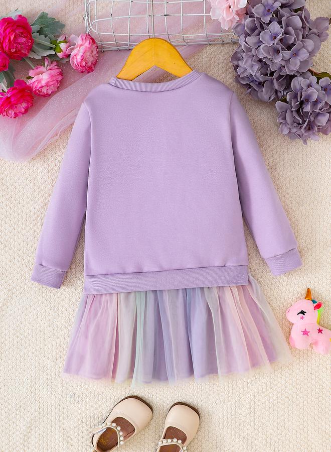 Take Two Girls Purple Unicorn Sweatshirt and Mesh Skirt Set - Image 2