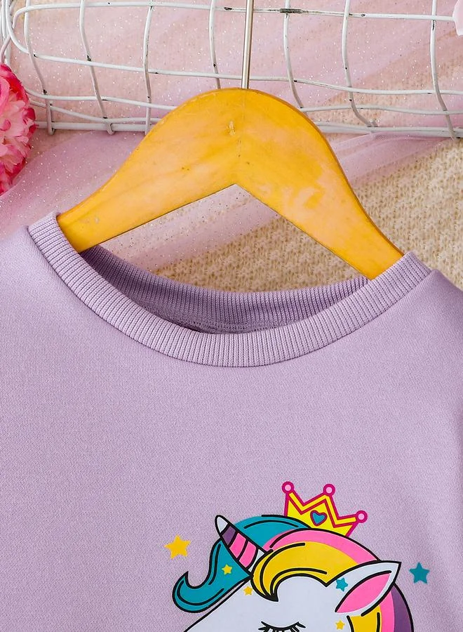 تايك تو Take Two Girls Purple Unicorn Sweatshirt and Mesh Skirt Set