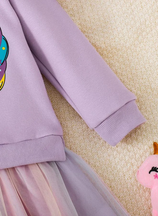 تايك تو Take Two Girls Purple Unicorn Sweatshirt and Mesh Skirt Set
