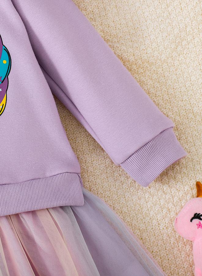 Take Two Girls Purple Unicorn Sweatshirt and Mesh Skirt Set - Image 4