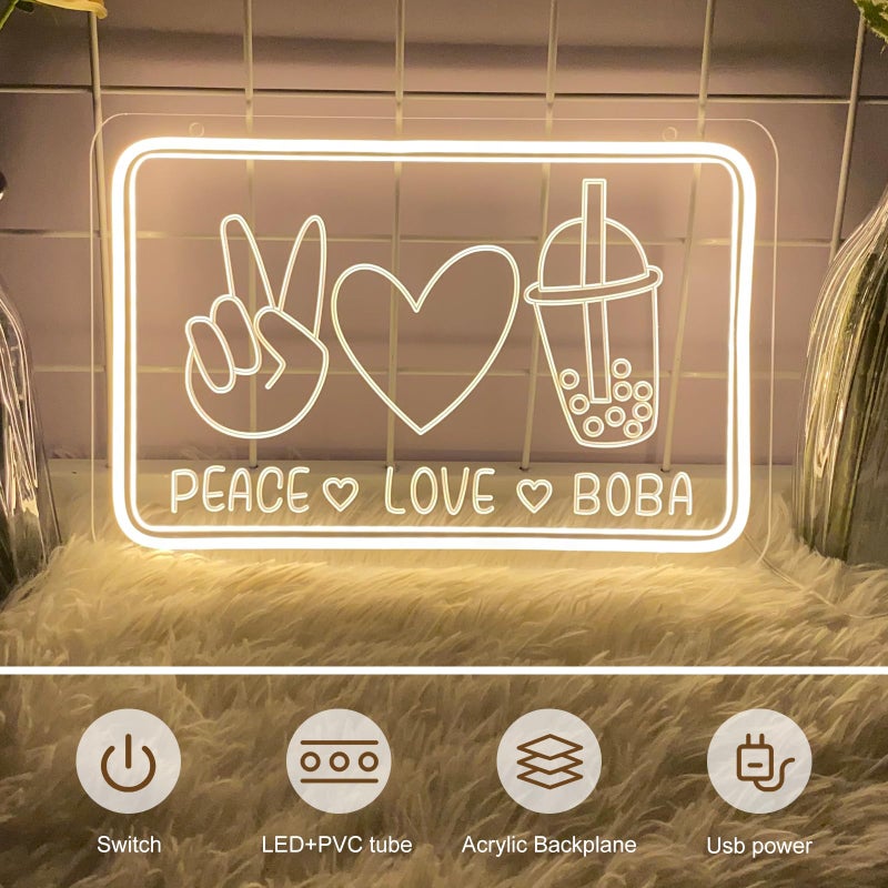 Boba Neon Signs Peace＆Love＆Boba Dimmable Neon Light Signs Bubble Tea Milk Tea Shop Bar Windows Wall Sign Decor Girls Kids Bedroom Living Room Gift - Image 4