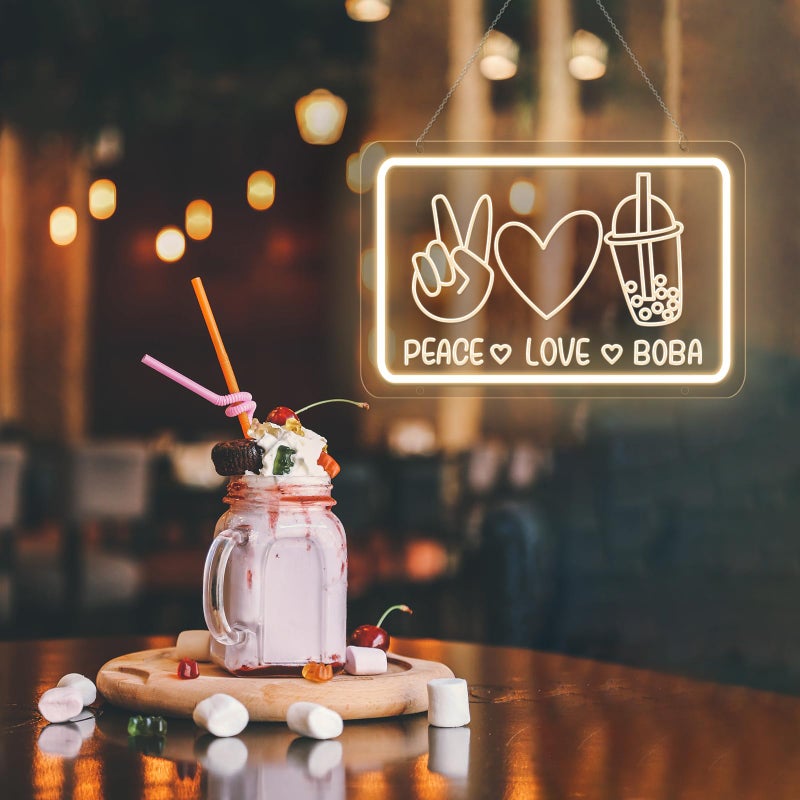 Boba Neon Signs Peace＆Love＆Boba Dimmable Neon Light Signs Bubble Tea Milk Tea Shop Bar Windows Wall Sign Decor Girls Kids Bedroom Living Room Gift - Image 2