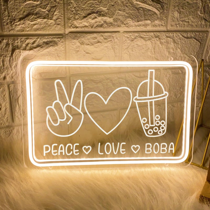 Boba Neon Signs Peace＆Love＆Boba Dimmable Neon Light Signs Bubble Tea Milk Tea Shop Bar Windows Wall Sign Decor Girls Kids Bedroom Living Room Gift - Image 1