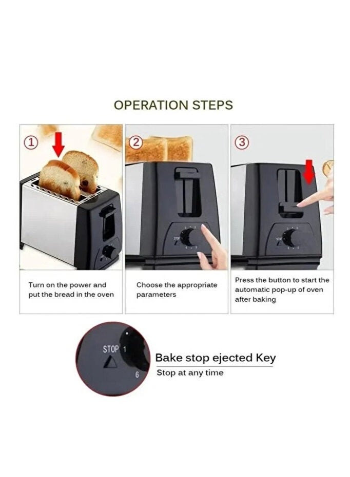 Denx DX4401 2-Slice Pop-Up Toaster ,6 Browning Control Settings , Stainless Steel Body, Automatic Ejection, 750W ,Reliable Home Kitchen Appliance - Image 3