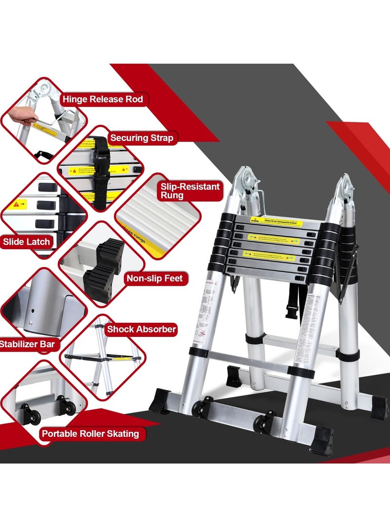Aluminum folding telescopic ladder, 3.8m extendable ladder, non-slip aluminum ladder, stair ladder, multifunction ladder, extendable telescopic ladder with 150kg load capacity. - Image 4