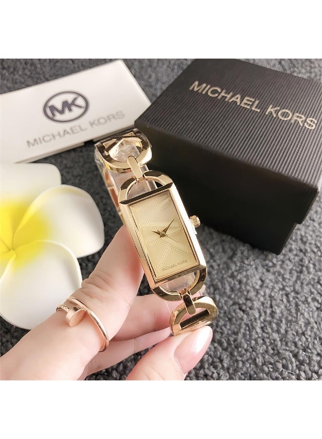 ام كي مايكل كورس كلاسيكي النساء الموضة متعددة الوظائف سبيكة مستطيل الكوارتز ساعة الفولاذ المقاوم للصدأ حزام - Image 2