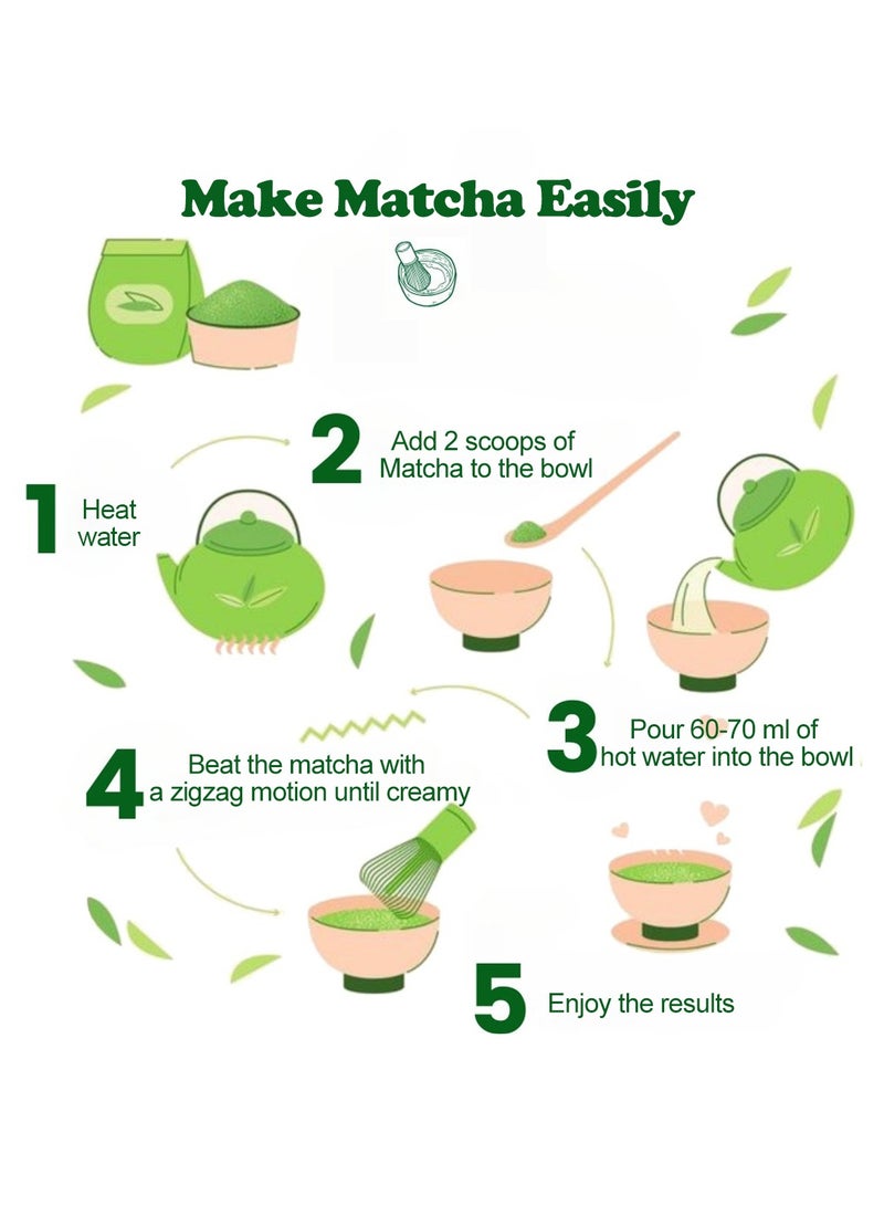 شاربدو طقم شاي ماتشا من 4 قطع، طقم خفاقة ماتشا يابانية، وعاء ماتشا سيراميكي، حامل خفاقة. يتكامل بشكل مثالي مع الملعقة التقليدية وأدوات الماتشا التقليدية لتحضير شاي ماتشا أخضر مثالي. - Image 5