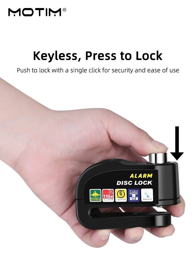 Motim Motorcycle Alarm Lock Disc Brake Lock, 110dB Anti-Theft Security Wheel Disc Lock, Waterproof Alarm Sound with Reminder Cable 2Pcs Keys for Motorbike Bike Scooter  - Image 3