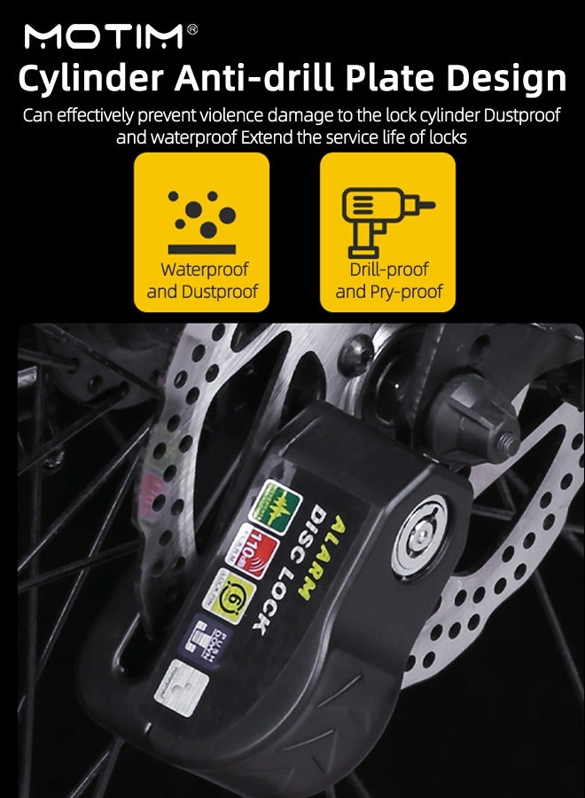 Motim Motorcycle Alarm Lock Disc Brake Lock, 110dB Anti-Theft Security Wheel Disc Lock, Waterproof Alarm Sound with Reminder Cable 2Pcs Keys for Motorbike Bike Scooter  - Image 2