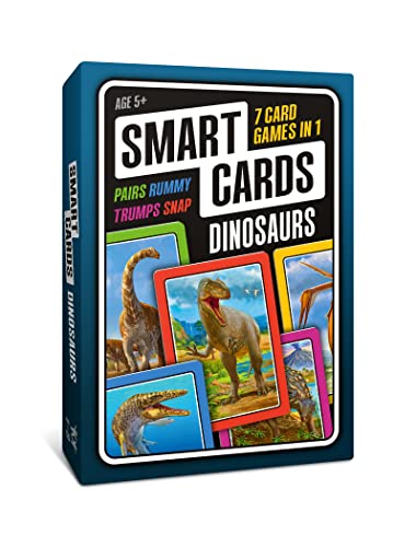 SMART CARDS DINOSAURS Card Game Matching Pairs Snap Trumps Rummy Happy Families 7 Games To Play Travel Game Gift Stocking Stuffer for Adults Kids Boys Girls Age 5 18 Players - Image 1