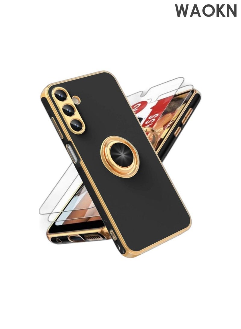 WAOKN Samsung Galaxy A16 5G Case with Ring Stand,360°Rotatable Ring Holder Magnetic Kickstand Shiny Plating Gold Edge Slim Fit Soft TPU Shockproof Protective Cover Case for Women Men Boys,Shock resistant, heat dissipating, wear-resistant, and drop resistant,Black. - Image 4