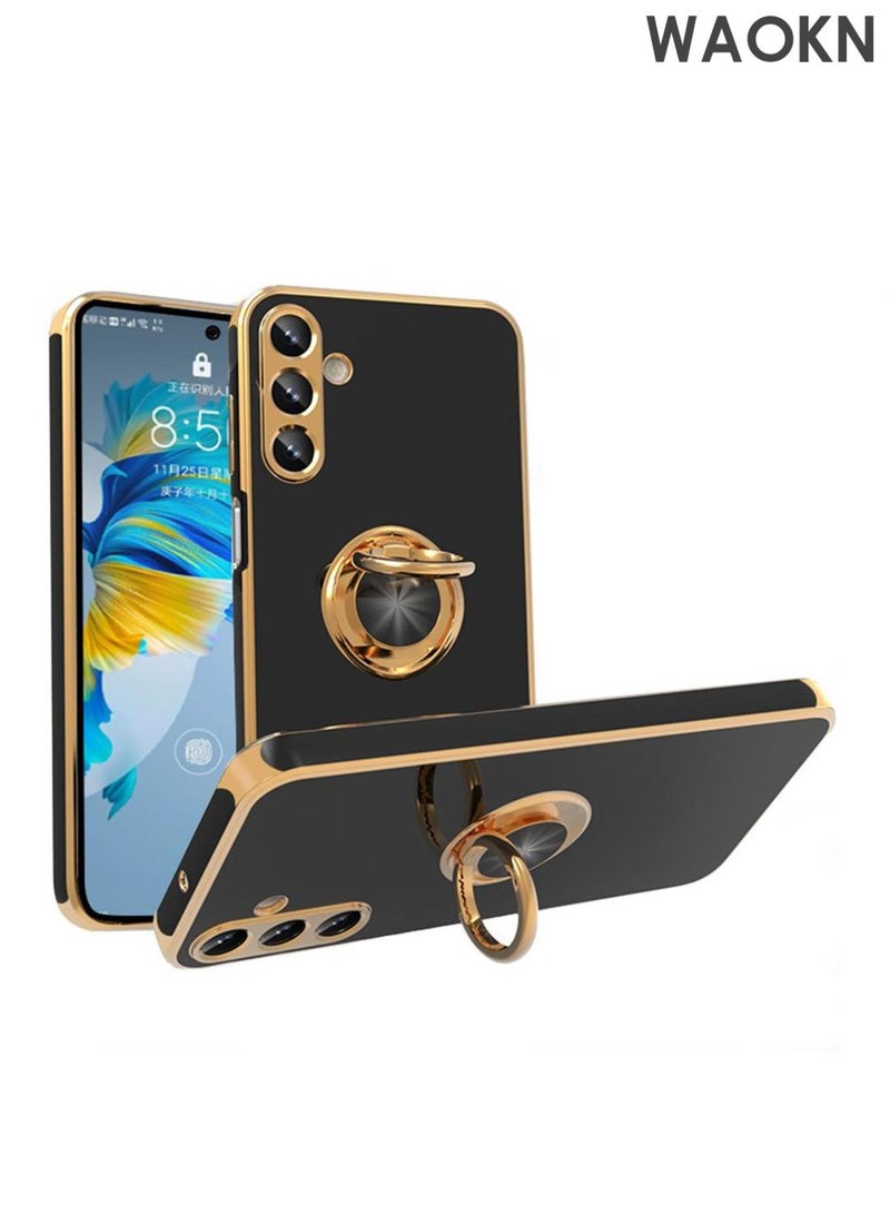 WAOKN Samsung Galaxy A16 5G Case with Ring Stand,360°Rotatable Ring Holder Magnetic Kickstand Shiny Plating Gold Edge Slim Fit Soft TPU Shockproof Protective Cover Case for Women Men Boys,Shock resistant, heat dissipating, wear-resistant, and drop resistant,Black. - Image 5
