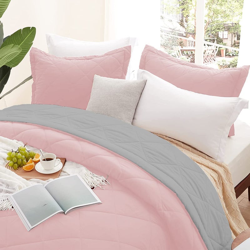 HANUMANT Comforter Single Bed OR Double Bed 340 GSM Blanket AC Comforter Single Bed OR Double Bed Quilt AC Blanket Dohar Reversible Microfibre Polyester Peach Gray Double Bed - Image 3
