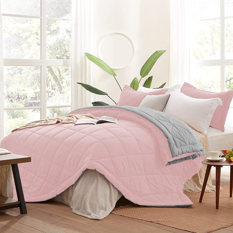HANUMANT Comforter Single Bed OR Double Bed 340 GSM Blanket AC Comforter Single Bed OR Double Bed Quilt AC Blanket Dohar Reversible Microfibre Polyester Peach Gray Double Bed - Image 4