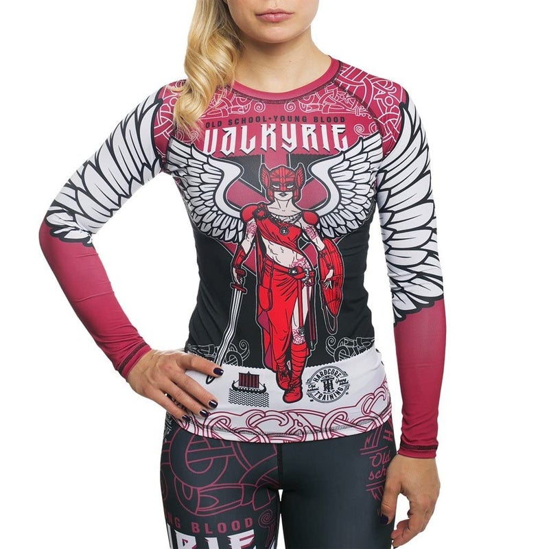 Hardcore Training Women Rash Guard Long Sleeve Compression Base Layer Tight Fitness Yoga Running Gym Workout Black Red - Image 5