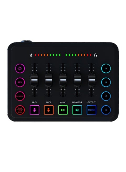 HD Gaming Audio Mixer Rechargeable Audio Interface RGB Mixer with XLR Mic Interface 48V Phantom Power for Podcast/Recording