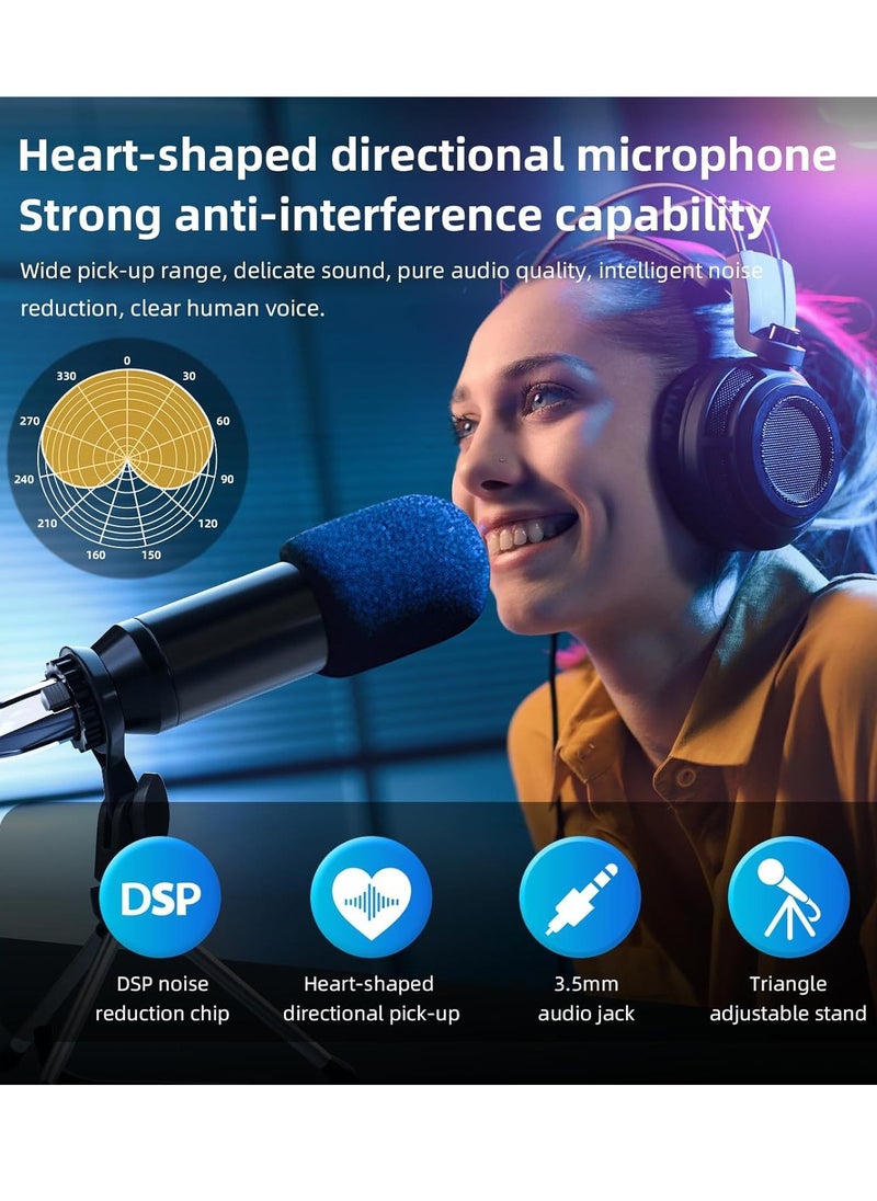 HD Gaming Audio Mixer Rechargeable Audio Interface RGB Mixer with XLR Mic Interface 48V Phantom Power for Podcast/Recording