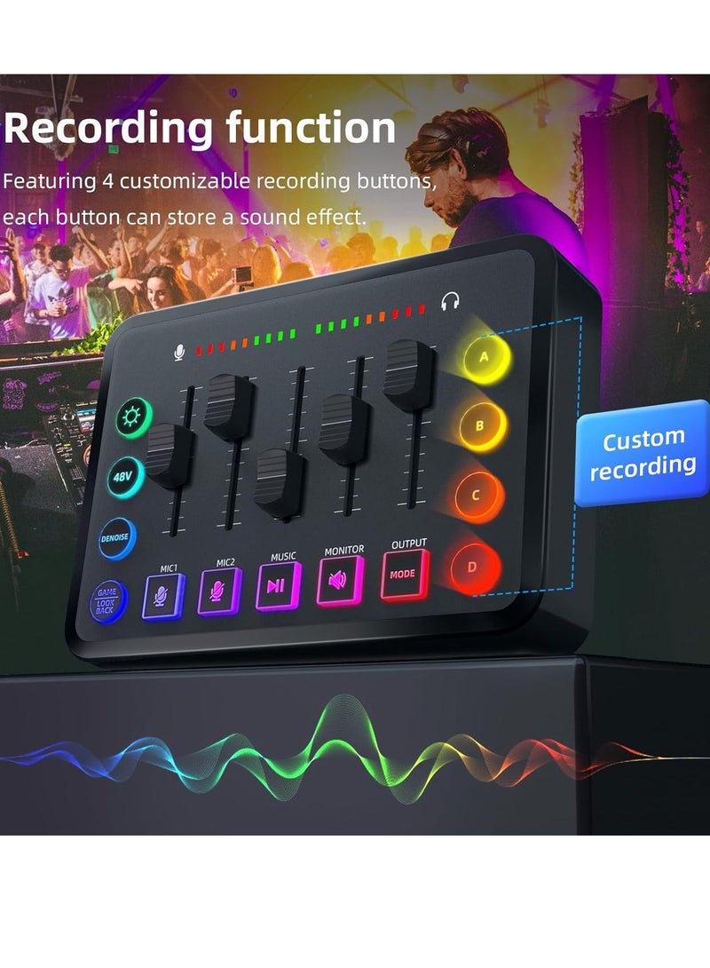 HD Gaming Audio Mixer Rechargeable Audio Interface RGB Mixer with XLR Mic Interface 48V Phantom Power for Podcast/Recording - Image 4